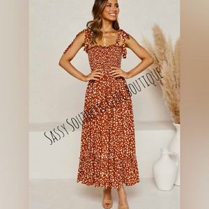 🆕⭐Rust red leopard tie strap maxi dress
